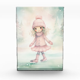 Minze und Pink Winter Scene Girl Skaten Fotoblock