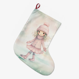 Minze und Pink Winter Scene Girl Skaten Großer Weihnachtsstrumpf