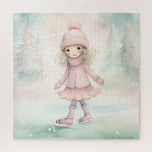 Minze und Pink Winter Scene Girl Skaten Puzzle