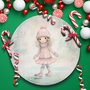 Minze und Pink Winter Scene Girl Skaten Round Schneidebrett