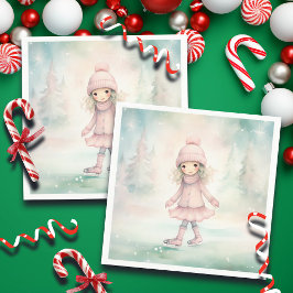 Minze und Pink Winter Scene Girl Skaten Serviette