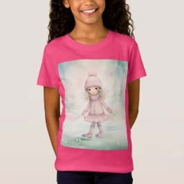 Minze und Pink Winter Scene Girl Skaten T-Shirt