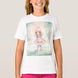 Minze und Pink Winter Scene Girl Skaten T-Shirt
