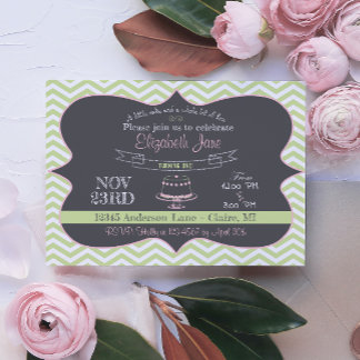 Minze und rosa Chalkboard Kuchen Geburtstag einlad Einladung