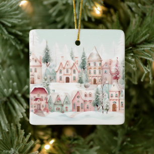 Minze und rosa Gemütliche Wasserfarben Winterlands Keramikornament