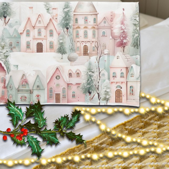 Minze und rosa Gemütliche Wasserfarben Winterlands Kissenbezug (Von Creator hochgeladen)