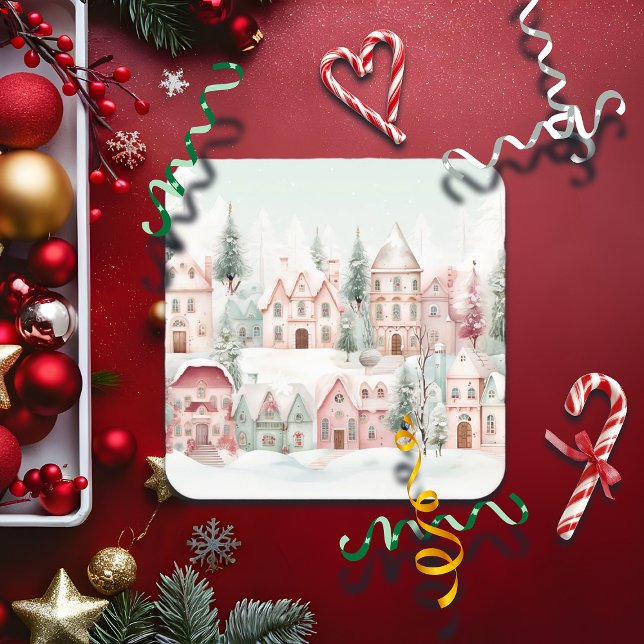 Minze und rosa Gemütliche Wasserfarben Winterlands Rechteckiger Pappuntersetzer (Von Creator hochgeladen)