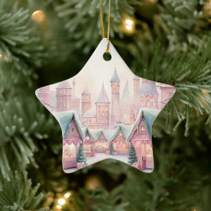 Minze und rosa Gemütlicher Weihnachtsmarkt - Winte Keramik Ornament