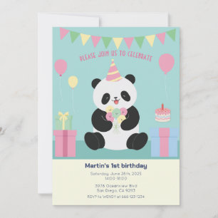 Minze und rosa Panda-Design Einladung