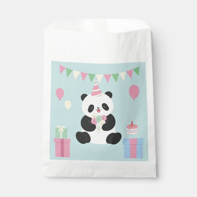 Minze und rosa Panda-Design Geschenktütchen (Vorderseite)