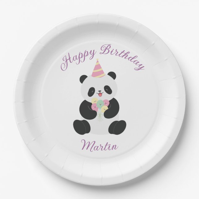 Minze und rosa Panda-Design Pappteller (Vorderseite)