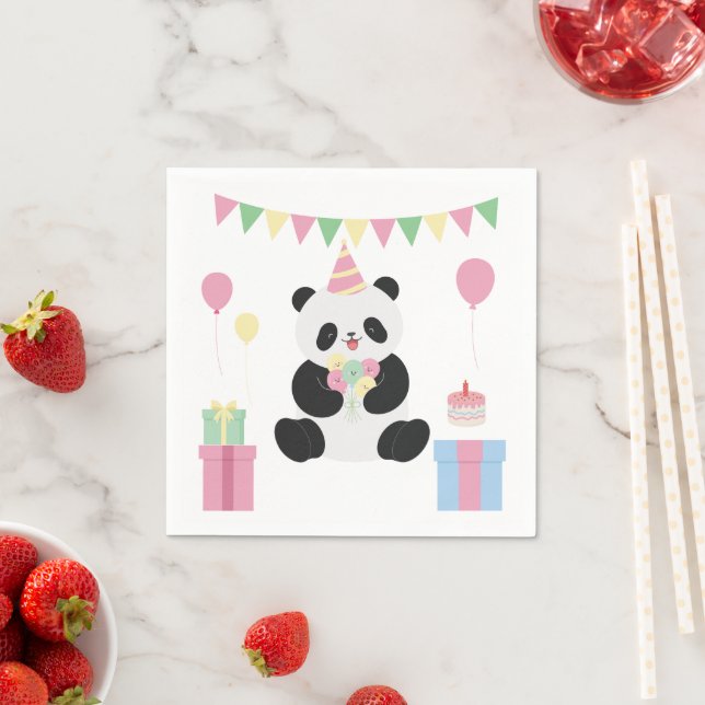 Minze und rosa Panda-Design Serviette (Beispiel)