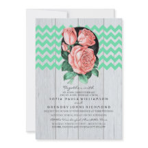 Minze und rosa Rustikale Chic Hochzeitseinladungen