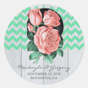 Minze und rosa rustikale Hochzeitsticker Runder Aufkleber