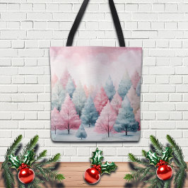 Minze und rosa Tannenbäume Winterlandschaft