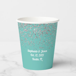 Minze und Silberne Imitate Glitzer Hochzeit Pappbecher