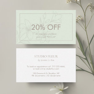 Minze und Weiß Chic Minimal Floral Rabattkarte