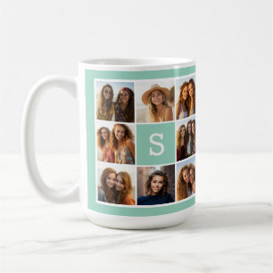 Minze und Weiß Foto Collage mit Monogramm Tasse