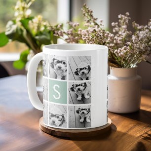 Minze und Weiß Foto Collage mit Monogramm Tasse