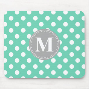 Minze und weiße Polka Dots Grau Monogramm Mousepad