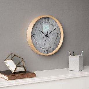 Minze Vintag Damask Monogram Clock Uhr