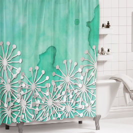 Minze Wasserfarbe und weiße Blume Duschvorhang