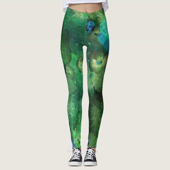 Minze Wasserfarbenmuster Leggings (Vorderseite)