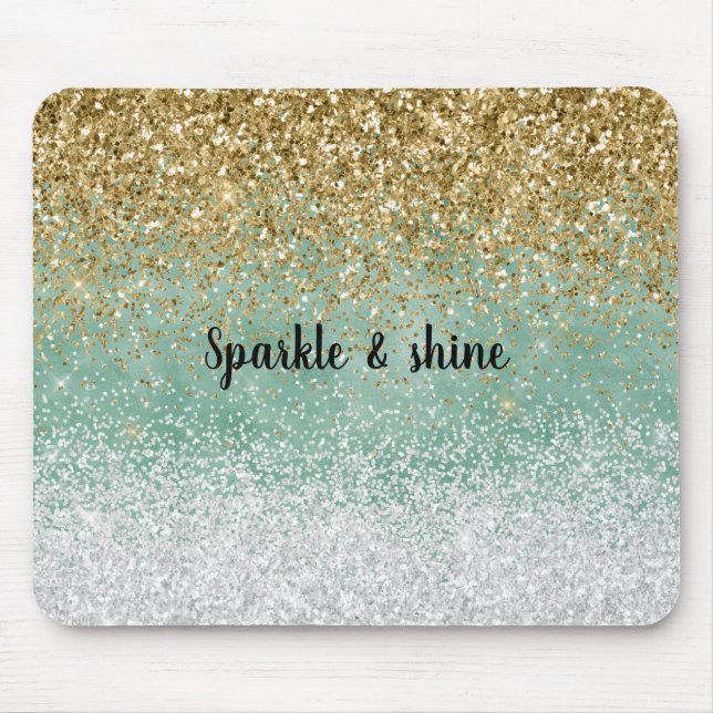 Minze White Glam Gold Sparkle Glitzer Mousepad (Vorne)