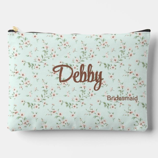 Minze + White Romantic Floral Wedding Party Zubehörtasche (Vorderseite)