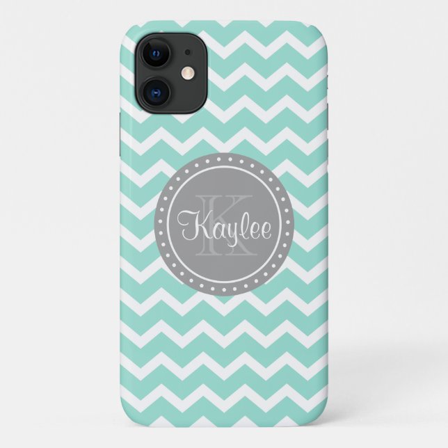 Minze Zickzack Gray Monogram Case-Mate iPhone Hülle (Rückseite)