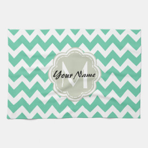 Minze Zickzack Monogramm, Personalisierter Name Handtuch