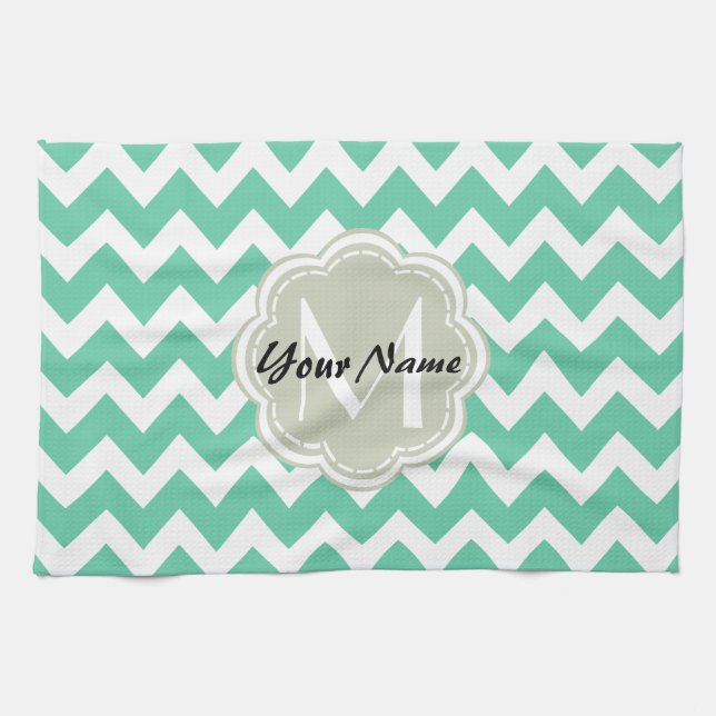 Minze Zickzack Monogramm, Personalisierter Name Handtuch (Horizontal)