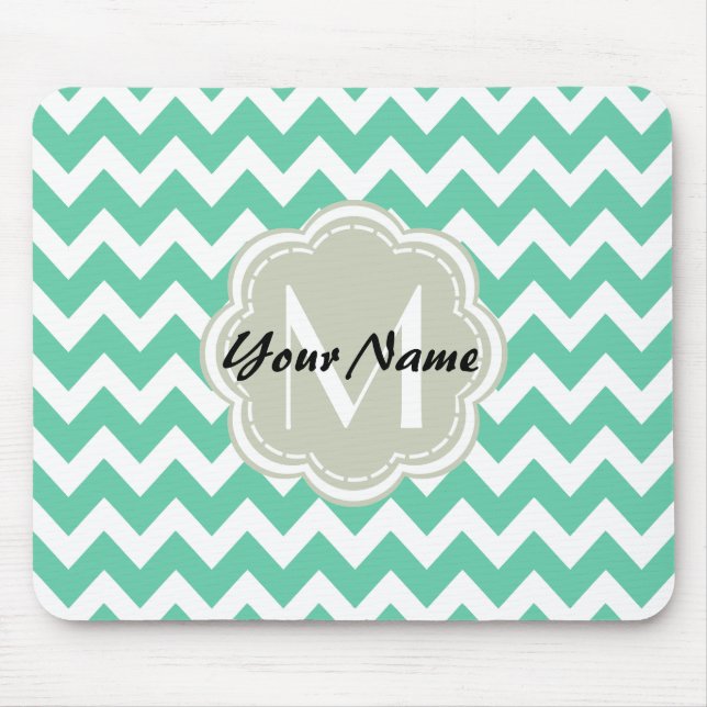 Minze Zickzack Monogramm, Personalisierter Name Mousepad (Vorne)