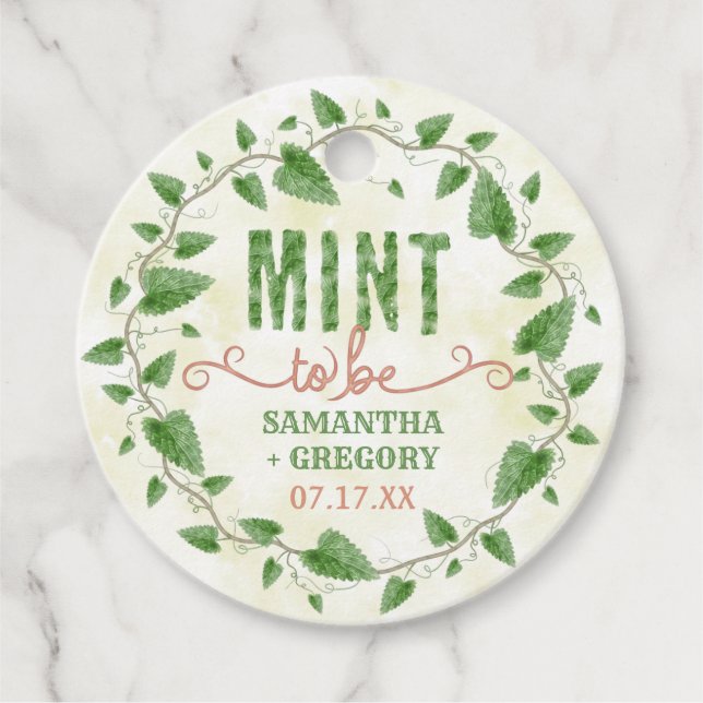 Minze zum Polterabend Wasserfarbenleder Kranz Geschenkanhänger (Vorderseite)