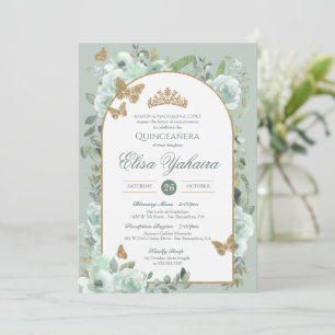 Minzensage Grüne Aquarellblume Quinceanera Einladung