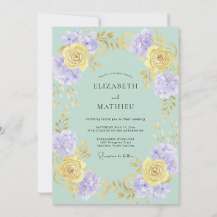 Minzgelbe florale romantische Hochzeit Einladung