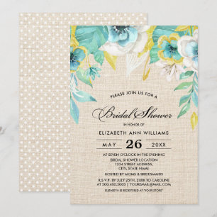 Minzgelbes Blütenburlap Texture-Brautparty Einladung
