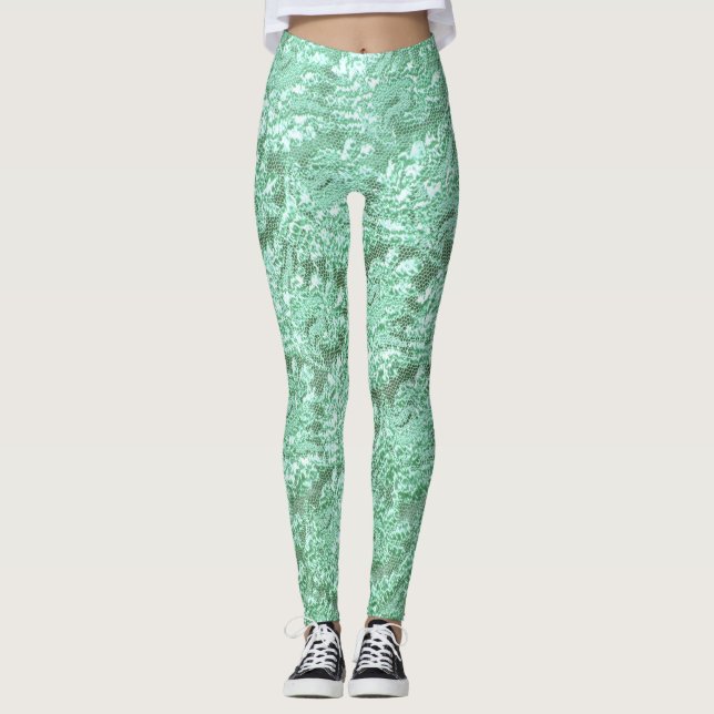 Minzgrün blühende Spitzen Leggings (Vorderseite)