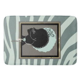 Minzgrün, Creme und schwarzer Zebradruck Badematte