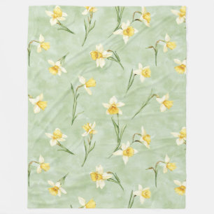 Minzgrün-gelbe Narzissenblumen Fleecedecke