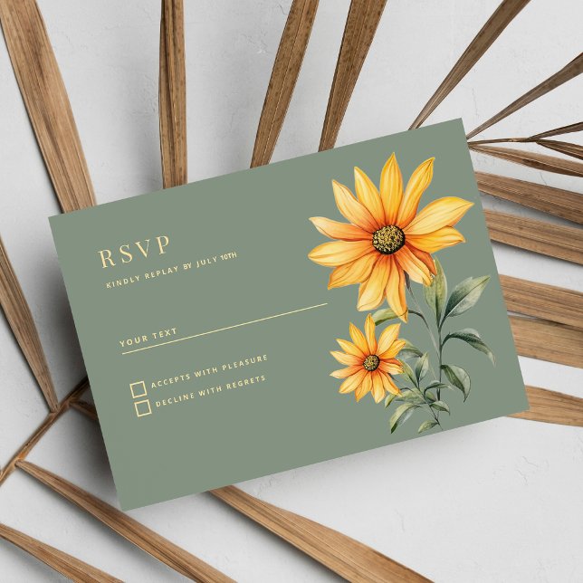 Minzgrün-gelbe Sonnenblumen Blume UAWG Einladung (Mint green yellow sunflower flowers RSVP )
