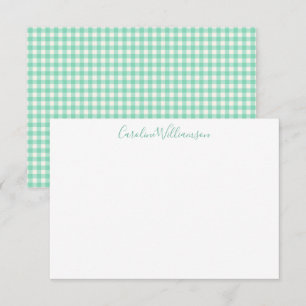 Minzgrün kariert Gingham Vornehm Schrift Name Mitteilungskarte