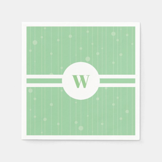 Minzgrün Muster Monogramm in Rundrahmen Serviette (Vorderseite)