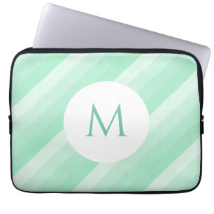 Minzgrün Streifen Moderne Mit Monogramm Trendsette Laptopschutzhülle