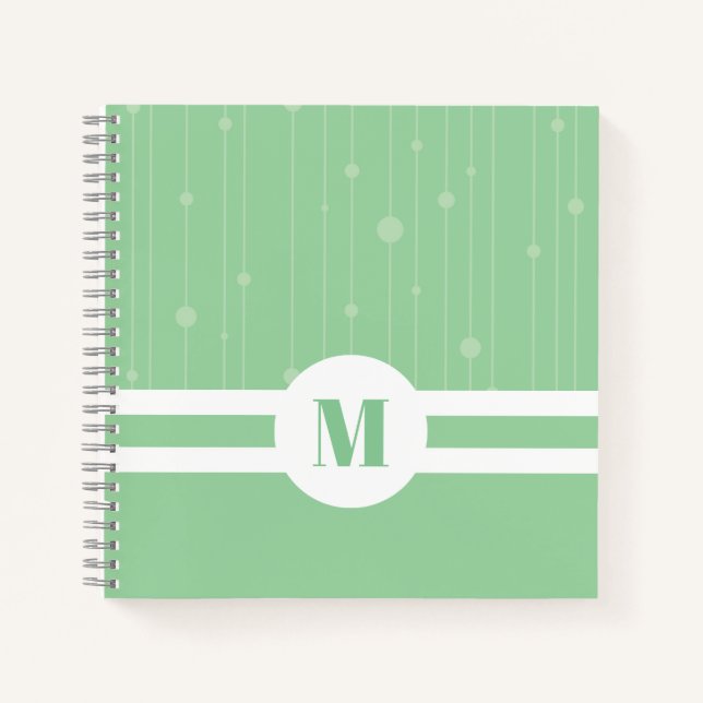 Minzgrün Streifen monogramm Pastellfarben modern Notizbuch (Vorderseite)