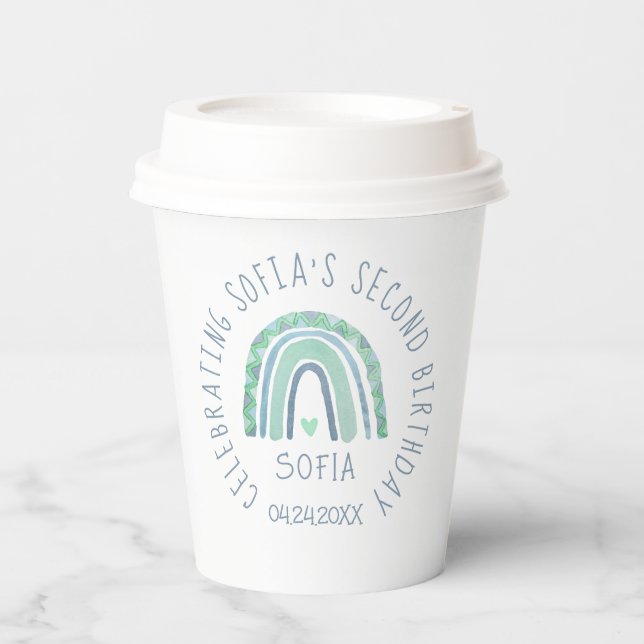 Minzgrün und blauer Boho Regenbogen Pappbecher (Vorderseite)