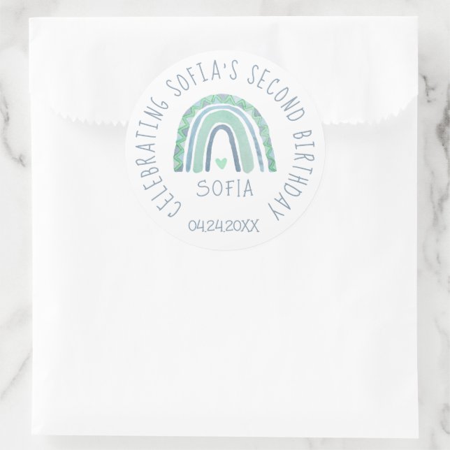 Minzgrün und blauer Boho Regenbogen Runder Aufkleber (Tasche)