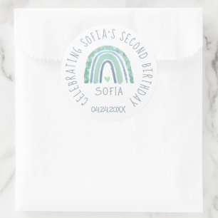 Minzgrün und blauer Boho Regenbogen Runder Aufkleber