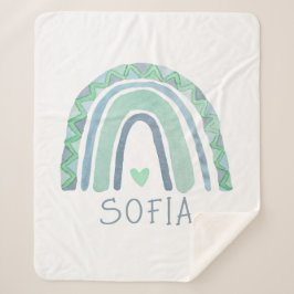 Minzgrün und blauer Boho Regenbogen Sherpadecke