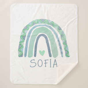 Minzgrün und blauer Boho Regenbogen Sherpadecke